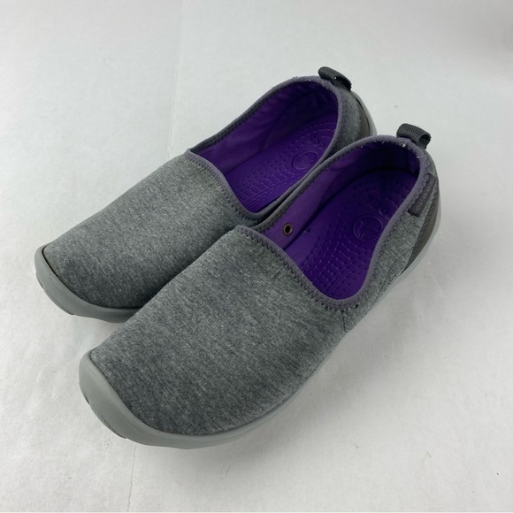 Crocs Womens 8 Gray Duet Ballet Flats Graphite Slip On Comfort Shoes - Picture 3 of 5
